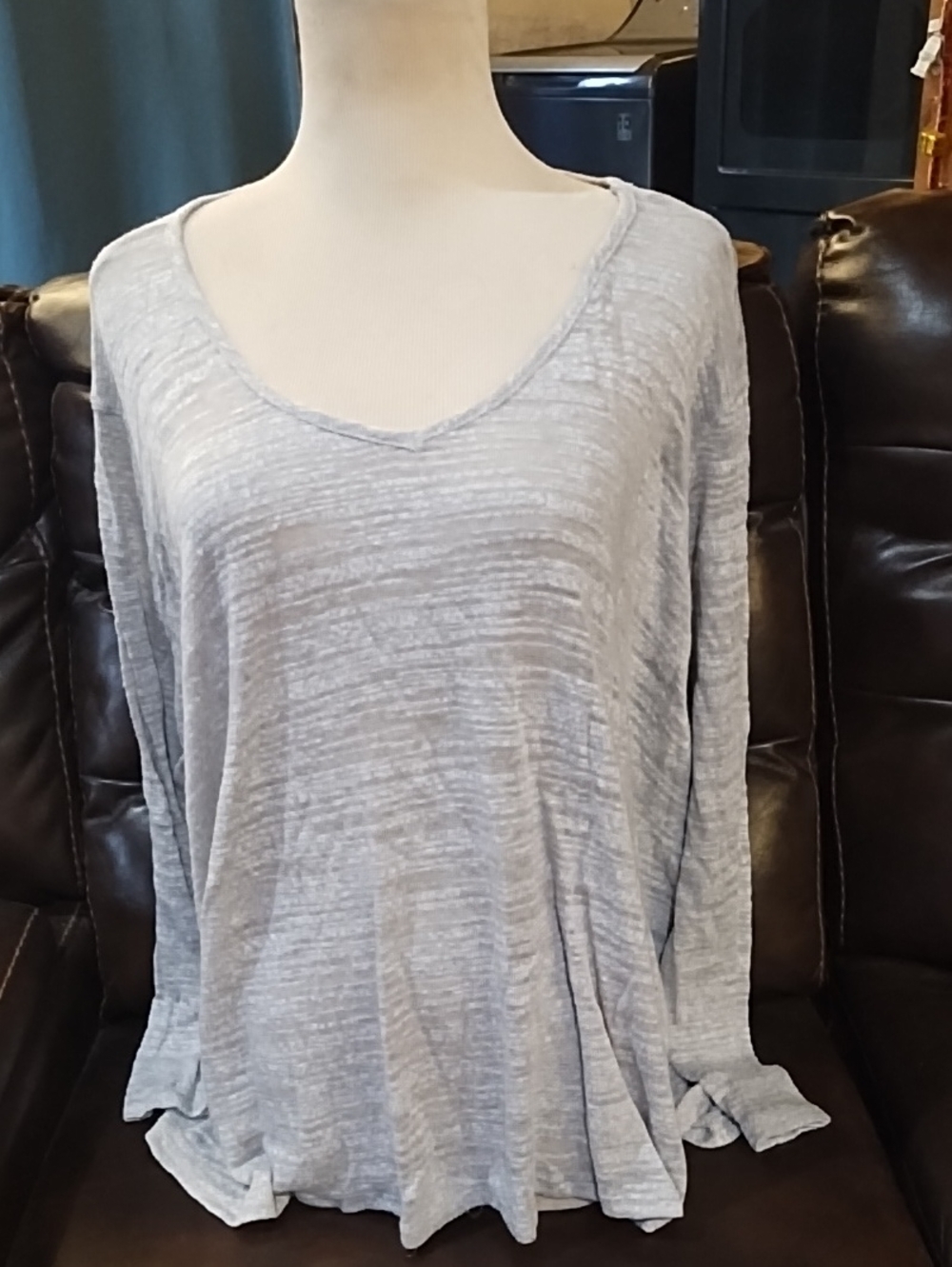 Ginger G Light Grat Scoop Neck Long Sleeve Top